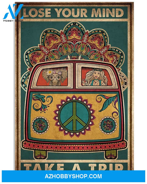 Hippie Girl Elephant Lose Your Mind Take Trip Poster Canvas