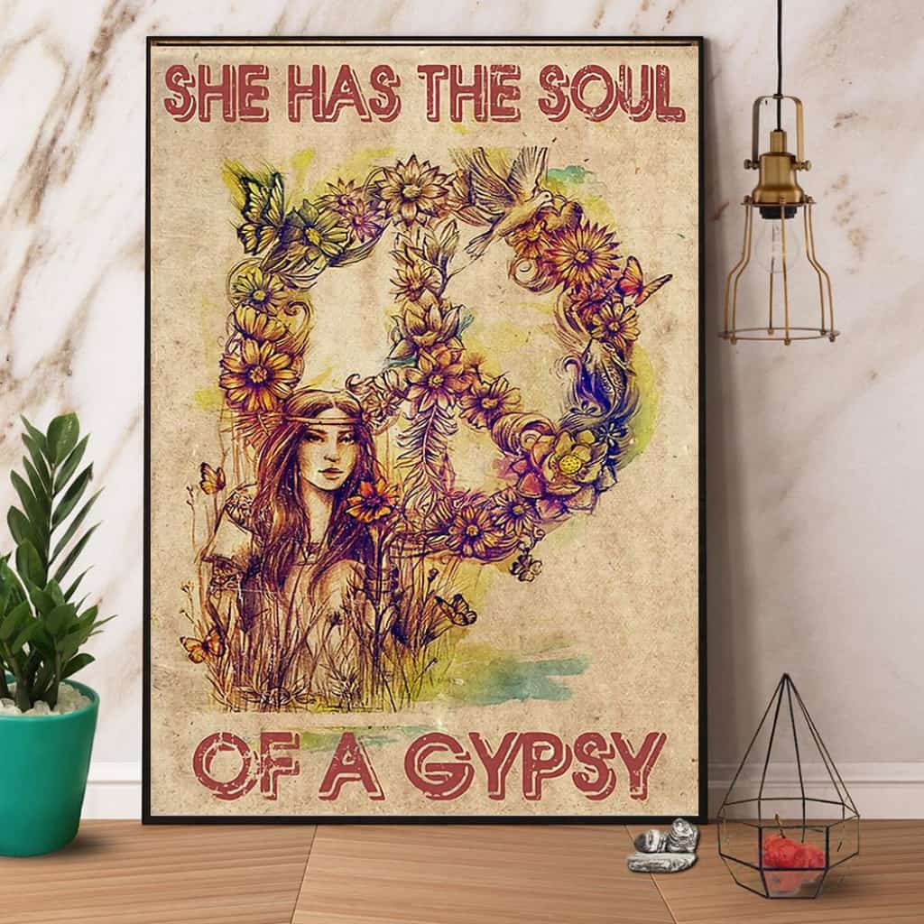Hippie Girl Flower She Has The Soul Of A Gypsy Paper Poster No Frame Matte Canvas Wall Decor