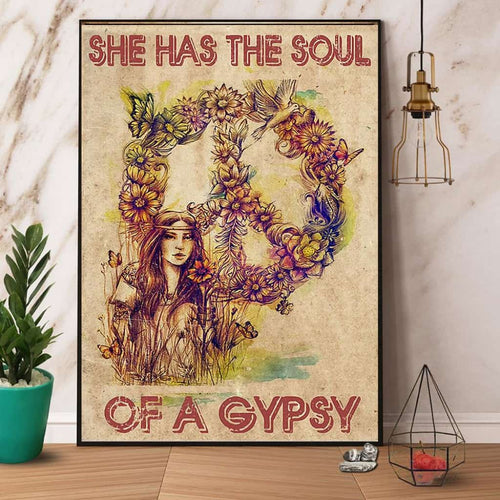 Hippie Girl Flower She Has The Soul Of A Gypsy Paper Poster No Frame Matte Canvas Wall Decor