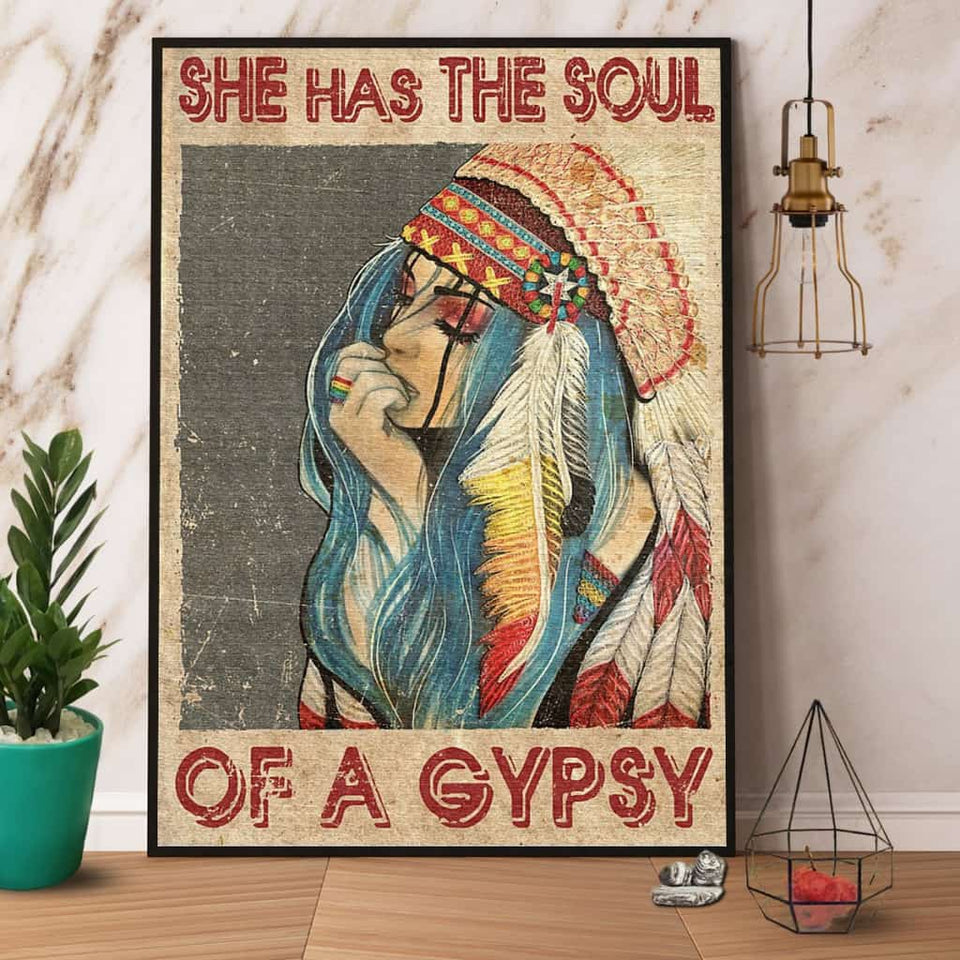 Hippie Girl She Has The Soul Of A Gypsy Poster No Frame Matte Canvas Wall Decor
