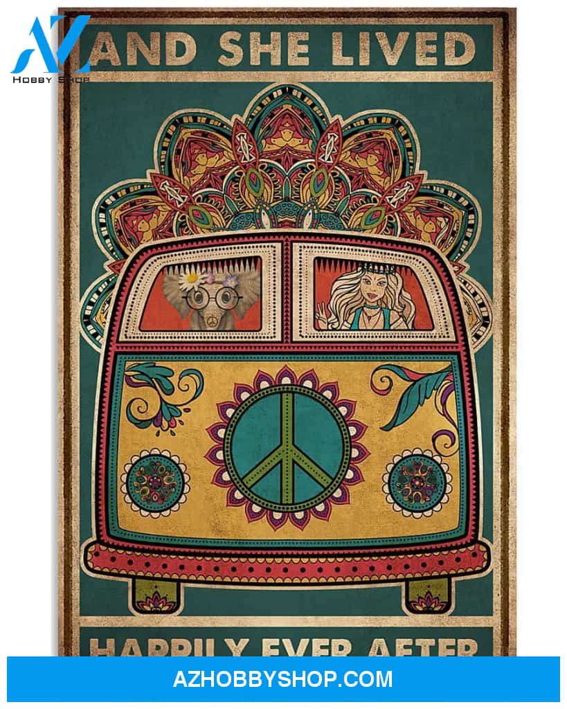 Hippie Girl She Lived Happily Ever After Mandala Pattern Poster Canvas