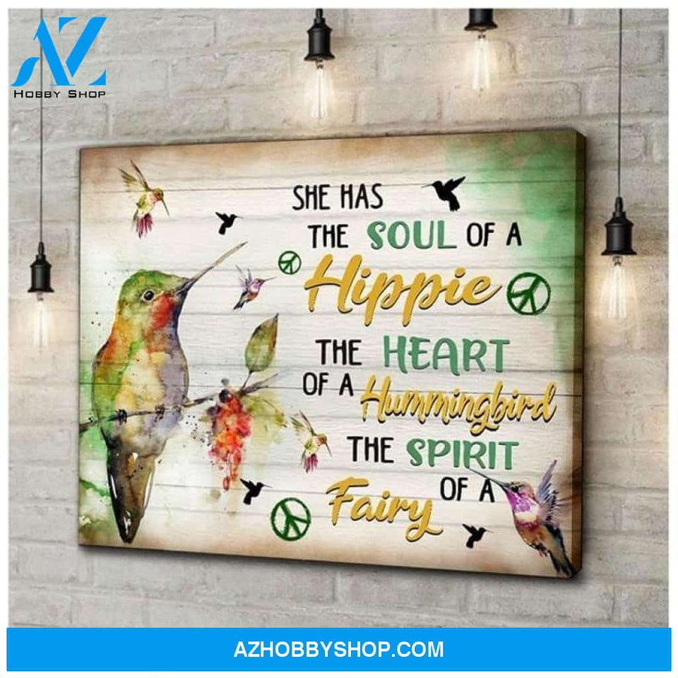 Hippie Hummingbird Lovers She Has Soul Of Hippie Poster Canvas