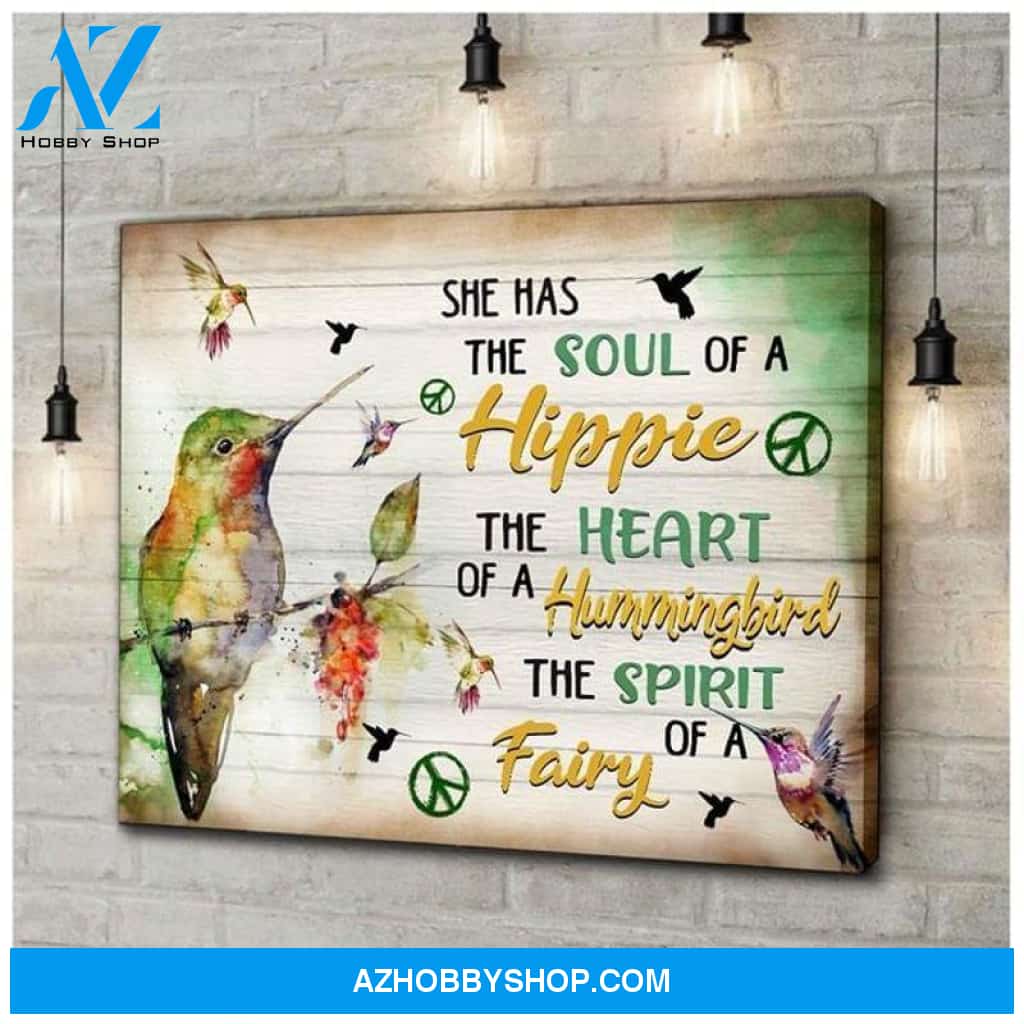 Hippie Hummingbird Lovers She Has Soul Of Hippie Poster Canvas