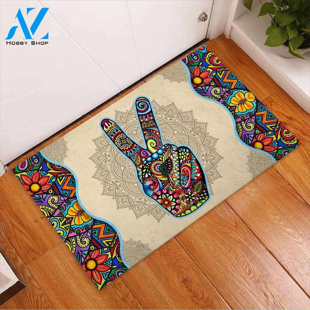 Hippie Peace Sign Doormat Welcome Mat Housewarming Gift Home Decor Funny Doormat Gift Idea For Friend Gift For Family