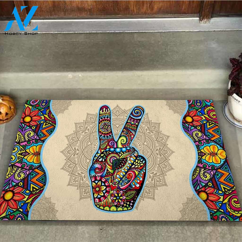 Hippie Peace Sign Doormat Welcome Mat Housewarming Gift Home Decor Funny Doormat Gift Idea For Friend Gift For Family