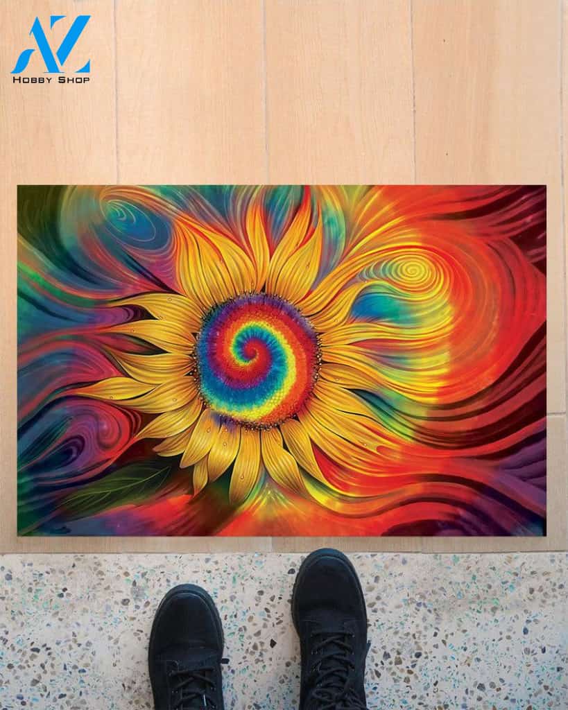 Hippie Sunflower Doormat Welcome Mat Housewarming Gift Home Decor Funny Doormat Gift Idea For Friend Gift For Family Birthday Gift