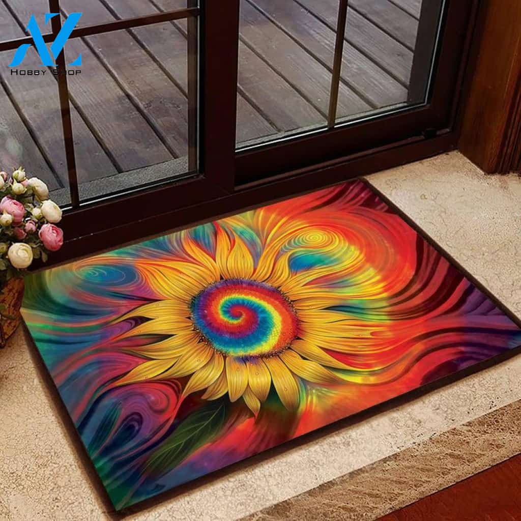Hippie Sunflower Doormat Welcome Mat Housewarming Gift Home Decor Funny Doormat Gift Idea For Friend Gift For Family Birthday Gift