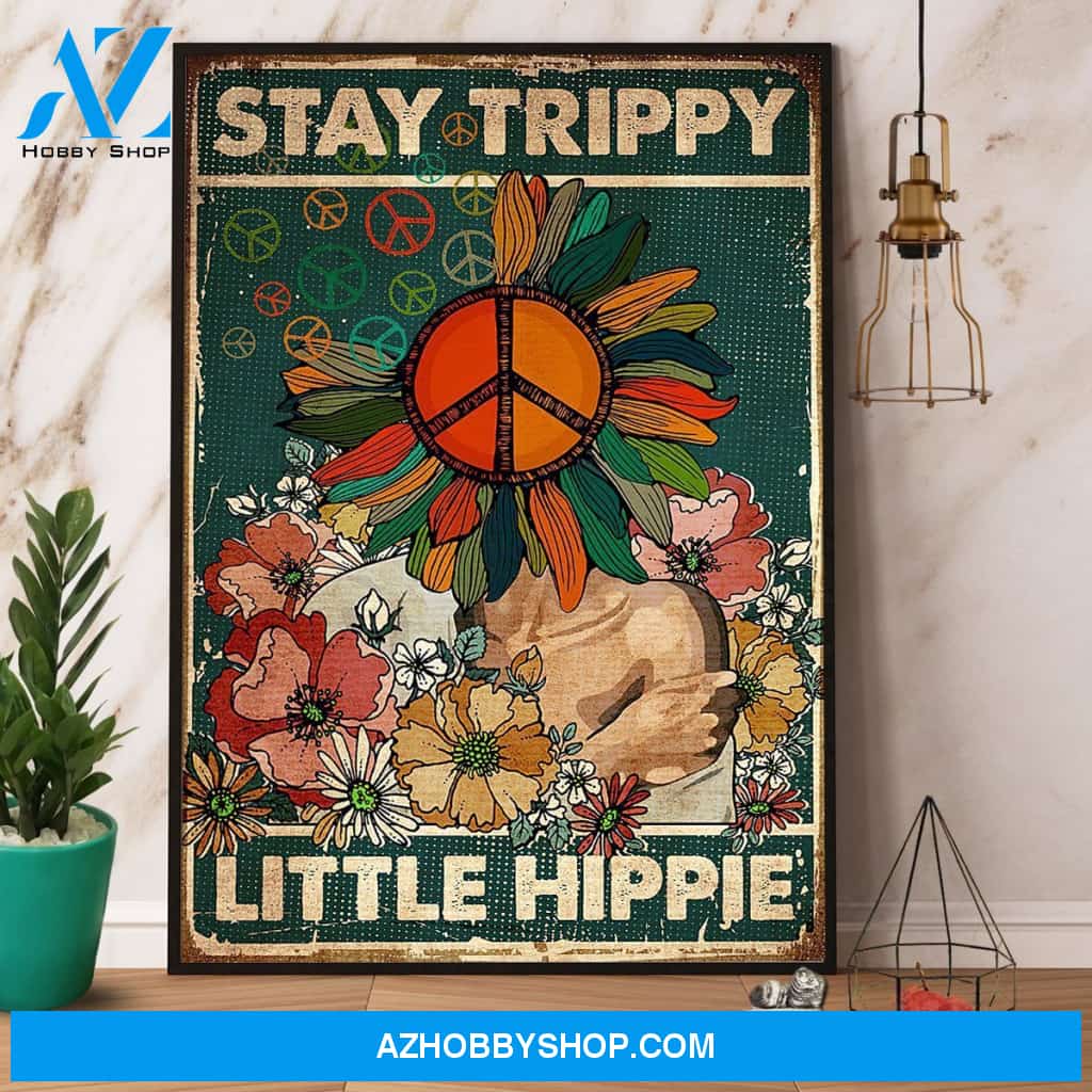 Hippie Sunflower Stay Trippy Little Hippie Canvas And Poster, Wall Decor Visual Art