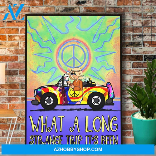 Hippie What A Long Strange Trip It'S Been Girl & Dog Canvas And Poster, Wall Decor Visual Art