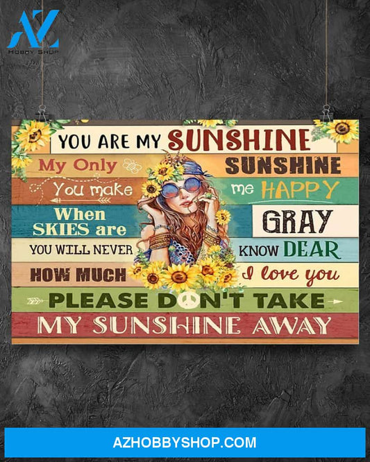 Hippie You Are My Sunshine Canvas Gift, Wall Decor Visual Art
