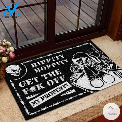 Hippity Hoppity Get The Fuck Off My Property Skull Doormat