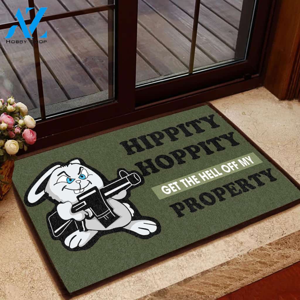 Hippity Hoppity Get The Hell Off My Property Bunny Doormat | Welcome Mat | House Warming Gift