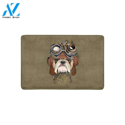 Hipster Bulldog in Steampunk Helmet Retro Animal Style Doormat Welcome Mat House Warming Gift Home Decor Gift for Dog Lovers Funny Doormat Gift Idea