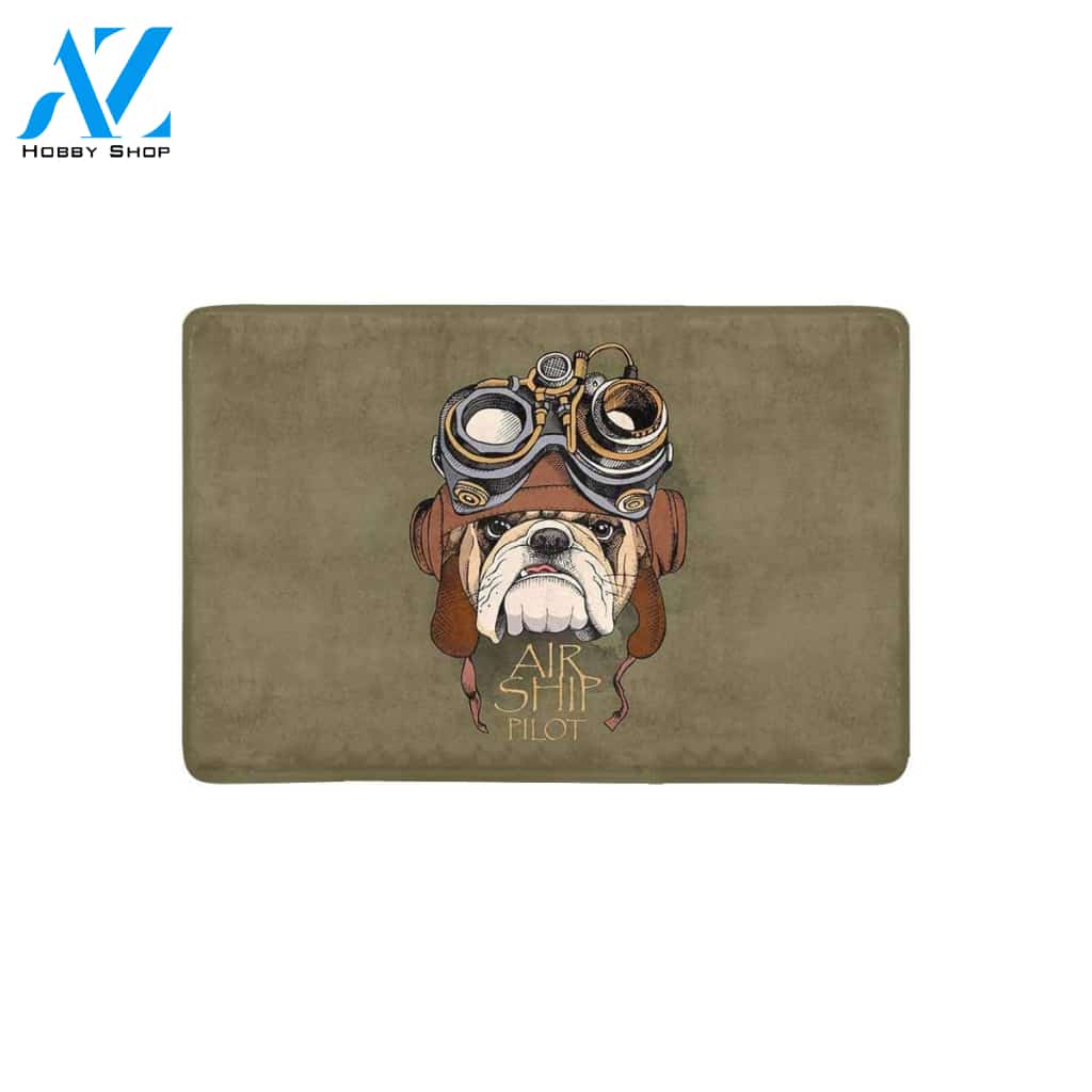 Hipster Bulldog in Steampunk Helmet Retro Animal Style Doormat Welcome Mat House Warming Gift Home Decor Gift for Dog Lovers Funny Doormat Gift Idea