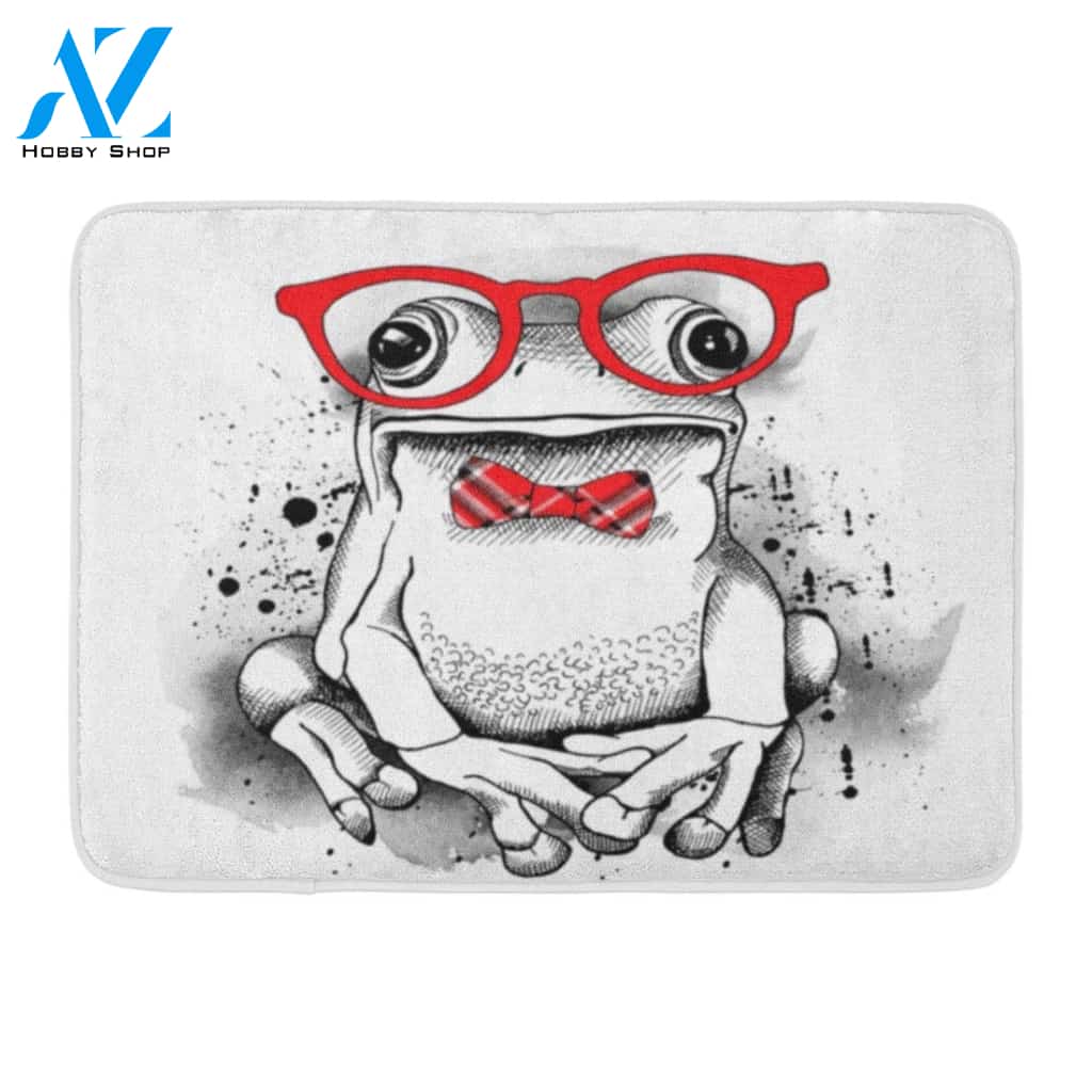 Hipster White Toad With of Frog Wearing Glasses and Red Tie Face Animal Rug Doormat Welcome Mat House Warming Gift Home Decor Funny Doormat Gift Idea