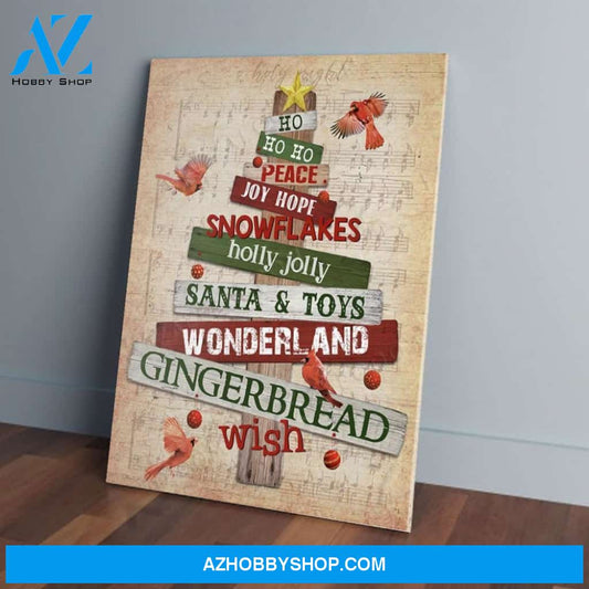 Ho Ho Ho Gingerbread Wish Cardinal Christmas Canvas Wall Art