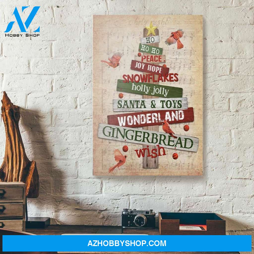 Ho Ho Ho Gingerbread Wish Cardinal Christmas Canvas Wall Art