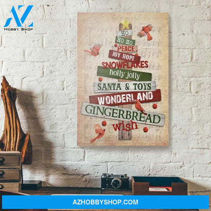 Ho Ho Ho Gingerbread Wish Cardinal Christmas Canvas Wall Art