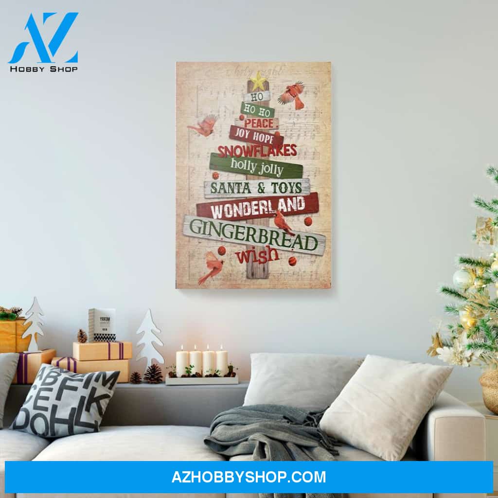 Ho Ho Ho Gingerbread Wish Cardinal Christmas Canvas Wall Art