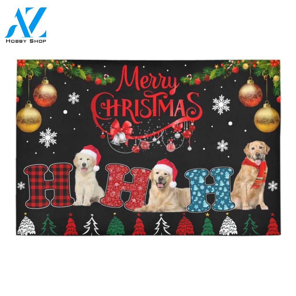 Ho Ho Ho Merry Christmas Golden Retriever Printed Doormat Home Decor