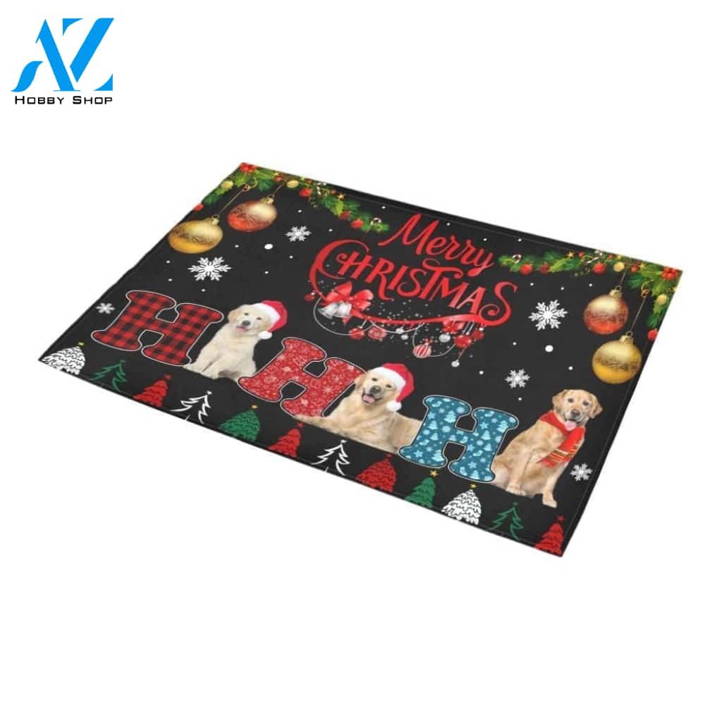Ho Ho Ho Merry Christmas Golden Retriever Printed Doormat Home Decor