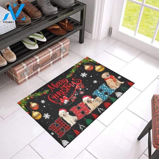 Ho Ho Ho Merry Christmas Golden Retriever Printed Doormat Home Decor