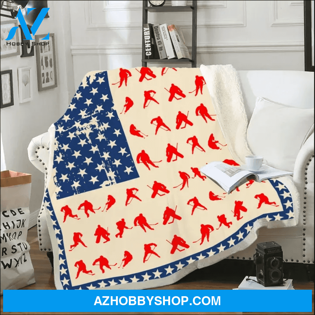 Hockey American Blanket, Gift For Hockey Lovers Birthday Gift Home Decor Bedding Couch Sofa Soft and Comfy Cozy