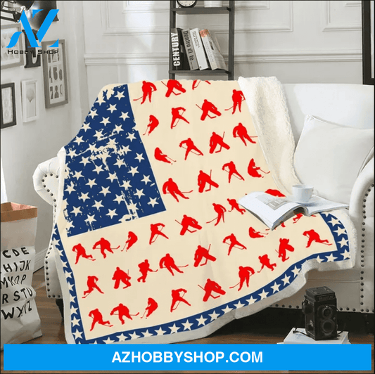 Hockey American Blanket, Gift For Hockey Lovers Birthday Gift Home Decor Bedding Couch Sofa Soft and Comfy Cozy