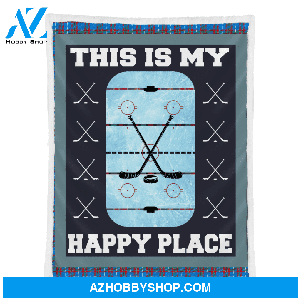 Hockey Blanket, This Is My Happy Place Hockey Blanket Gift For Hockey Lovers