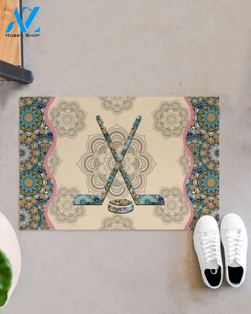 Hockey Mandala Funny Indoor And Outdoor Doormat Warm House Gift Welcome Mat Gift For Hockey Lovers