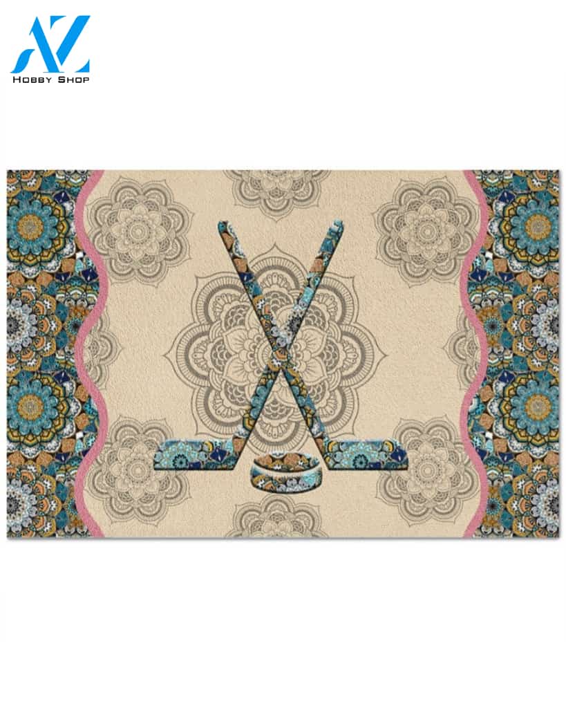 Hockey Mandala Funny Indoor And Outdoor Doormat Warm House Gift Welcome Mat Gift For Hockey Lovers