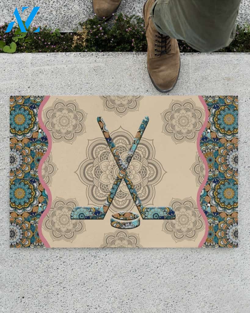 Hockey Mandala Funny Indoor And Outdoor Doormat Warm House Gift Welcome Mat Gift For Hockey Lovers