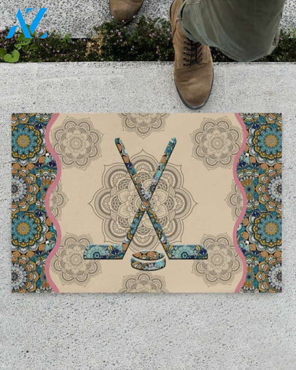 Hockey Mandala Funny Indoor And Outdoor Doormat Warm House Gift Welcome Mat Gift For Hockey Lovers