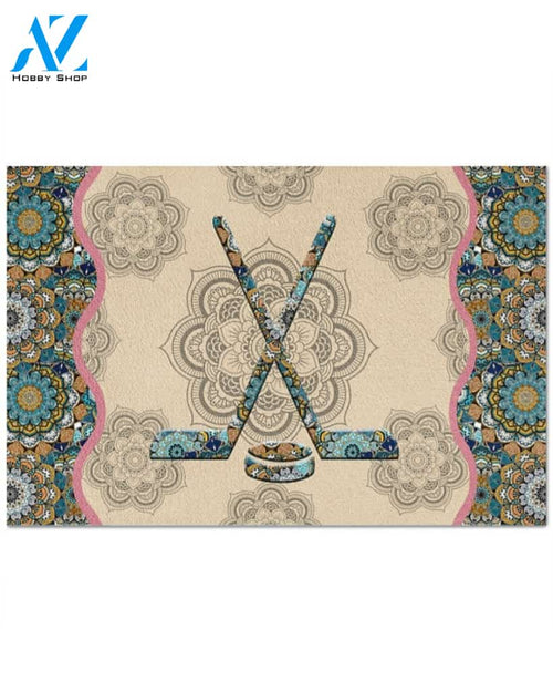 Hockey Mandala Funny Indoor And Outdoor Doormat Warm House Gift Welcome Mat Gift For Hockey Lovers