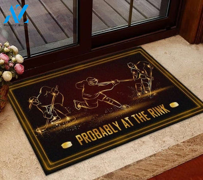 Hockey Probably At The Rink Funny Doormat Gift For Hockey Lovers Birthday Gift Home Decor Warm House Gift Welcome Mat