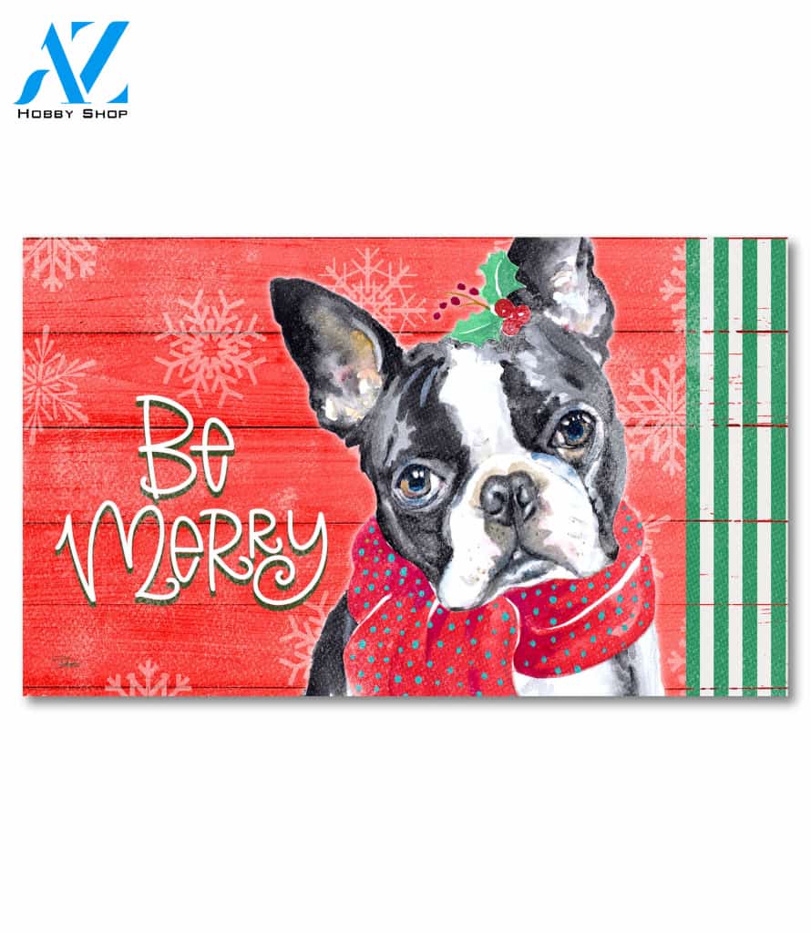 Holiday Pups Be Merry Boston Terrier Doormat - 18" x 30"