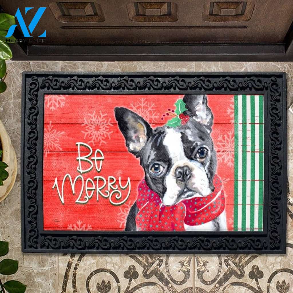 Holiday Pups Be Merry Boston Terrier Doormat - 18" x 30"
