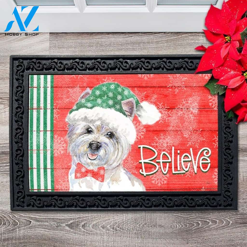 Holiday Pups Believe Westie Doormat - 18" x 30"