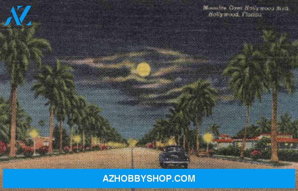 Hollywood Florida - Moonlight View Over Hollywood Blvd. - Vintage Poster