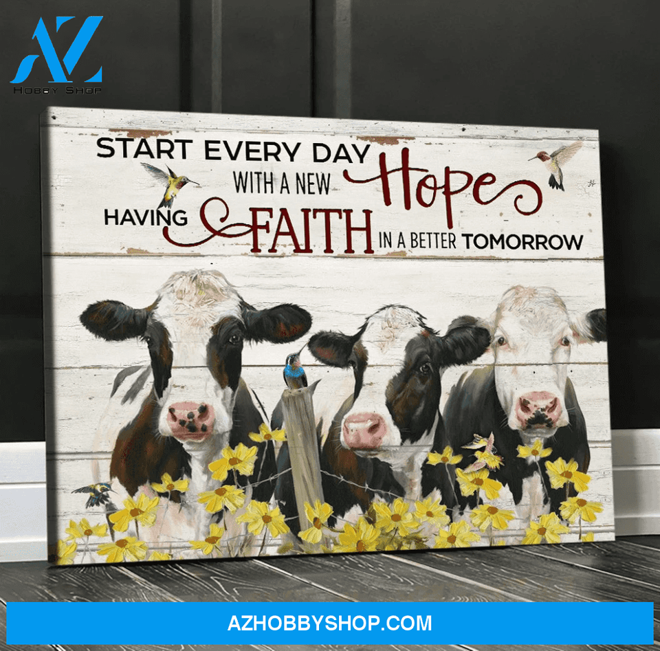Holstein Cattle Canvas Wall Art, Start Every Day With A New Hope Wall Decor Visual Art