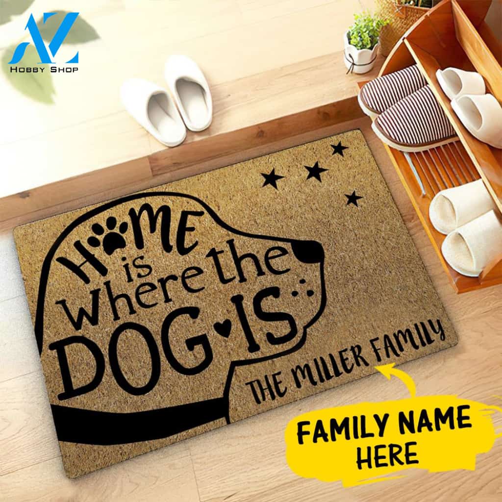 Home Is Where Dog Is Family Name Custom Doormat Personalized Doormat Housewarming Gift Custom Welcome Mat