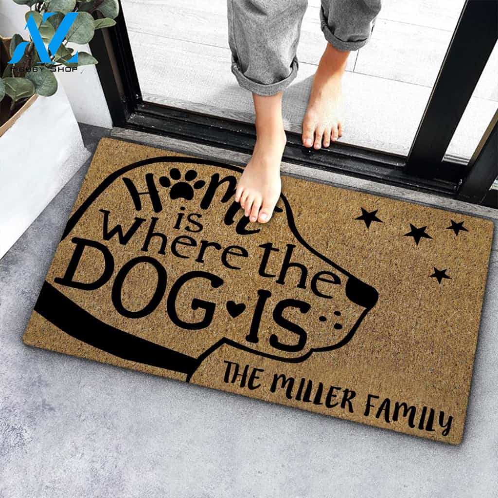 Home Is Where Dog Is Family Name Custom Doormat Personalized Doormat Housewarming Gift Custom Welcome Mat