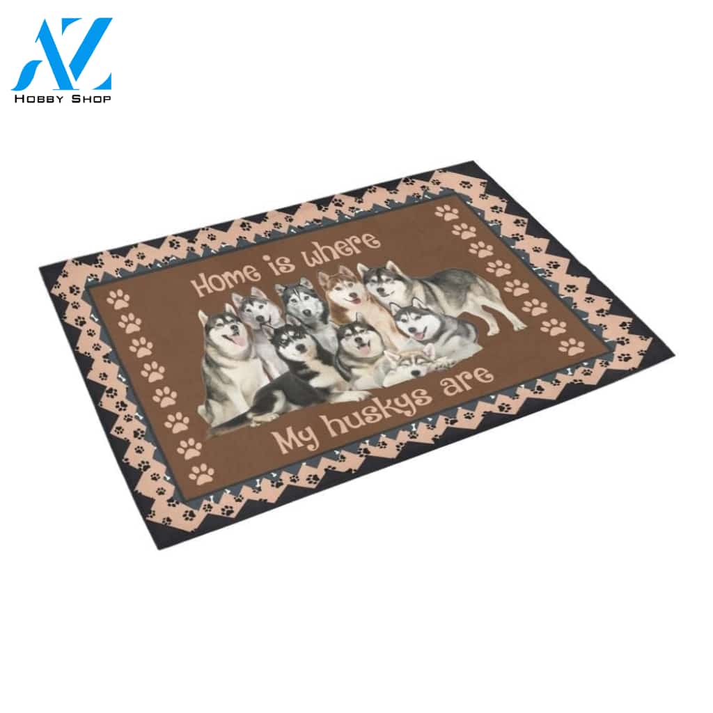 Home Is Where Have A Lot Of Husky Printed Doormat Home Decor