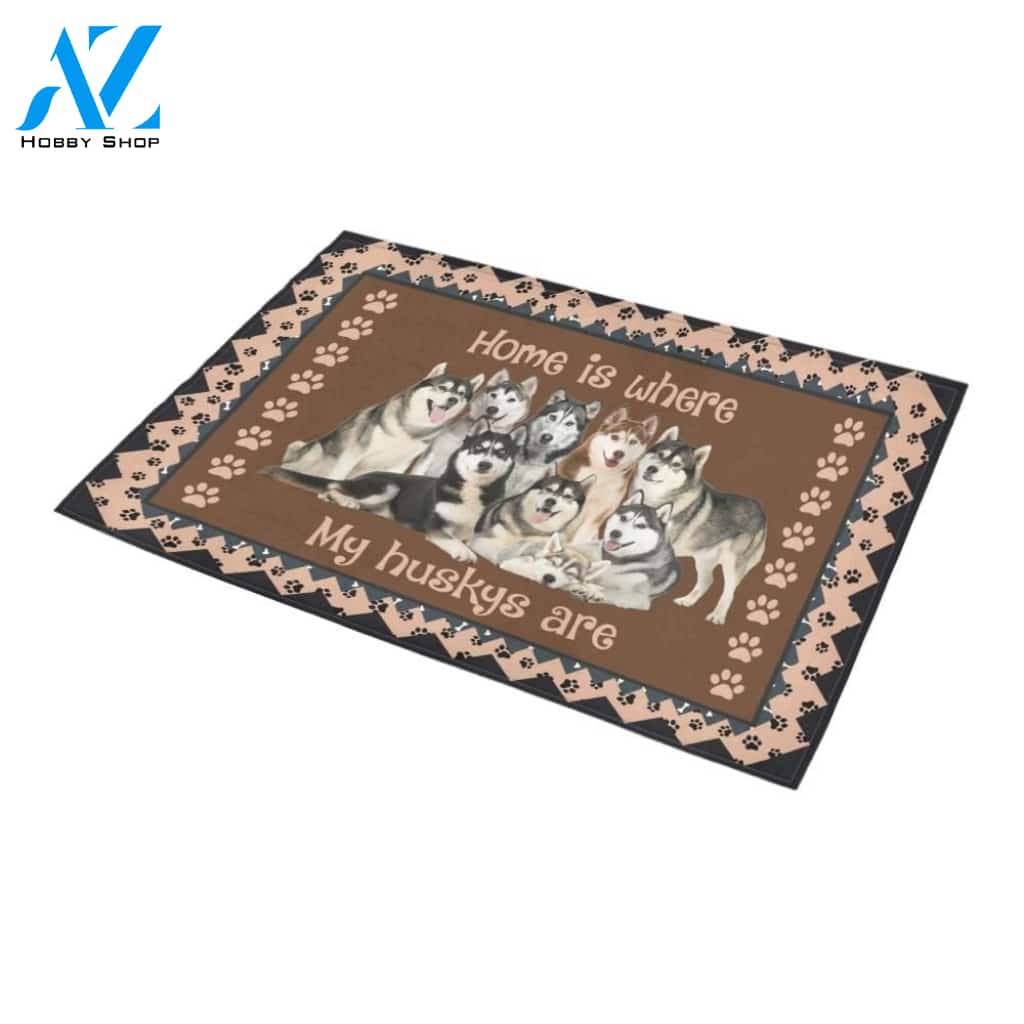 Home Is Where Have A Lot Of Husky Printed Doormat Home Decor