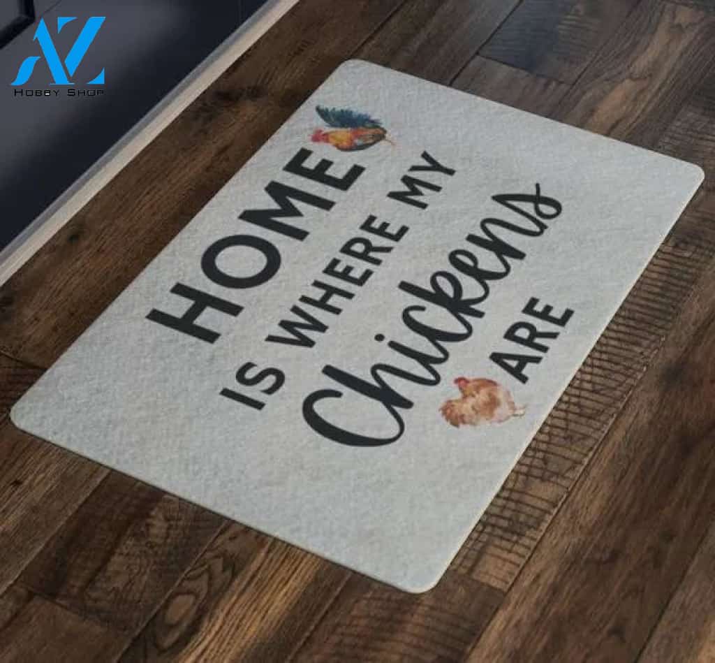 Home is Where My Chickens Are Animal Doormat Welcome Mat Farm Rug Farmer House Decor Housewarming Gift Gift for Famer Friend Family Gift for Chicken Lover Farm Animal Lovers