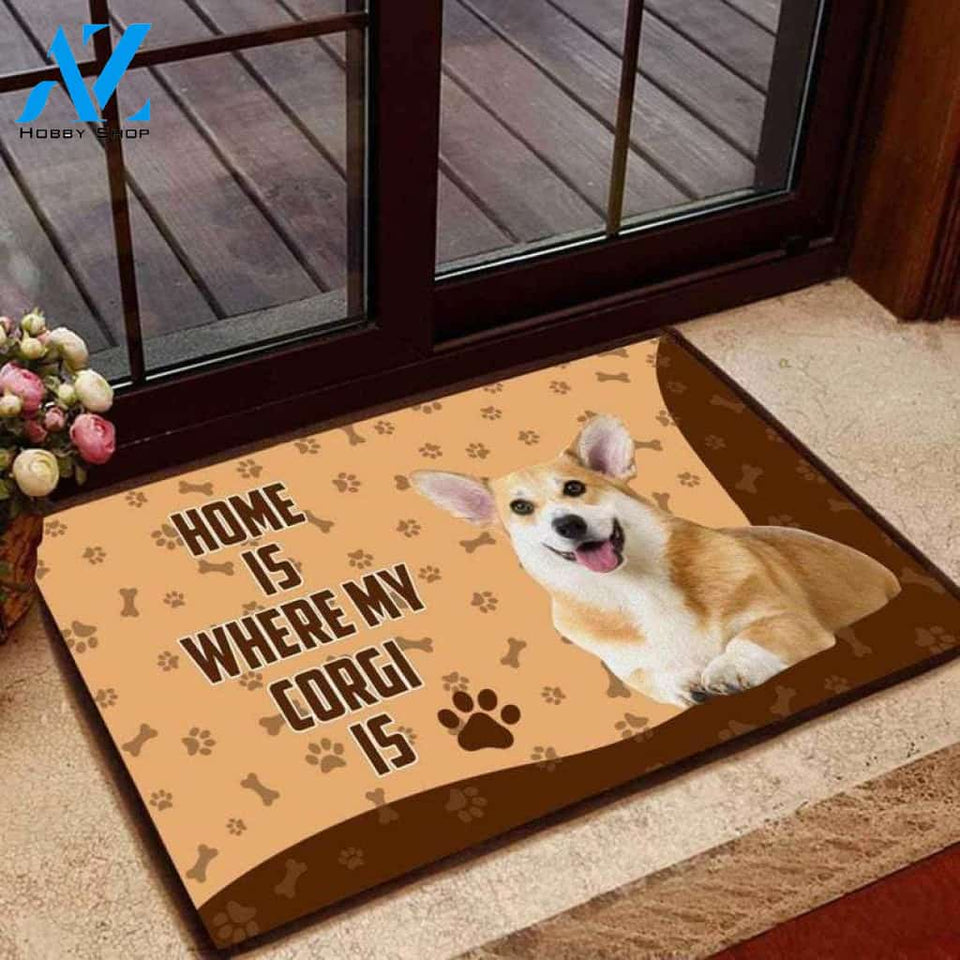 Home Is Where My Corgi Is Welcome Doormat Welcome Mat House Warming Gift Home Decor Gift for Dog Lovers Funny Doormat Gift Idea