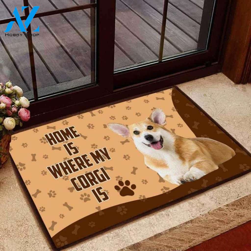 Home Is Where My Corgi Is Welcome Doormat Welcome Mat House Warming Gift Home Decor Gift for Dog Lovers Funny Doormat Gift Idea