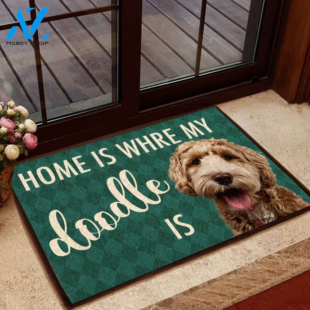 Home Is Where My Doodle Is Indoor and Outdoor Doormat Warm House Gift Welcome Mat Gift for Labrador Lovers Birthday Gift