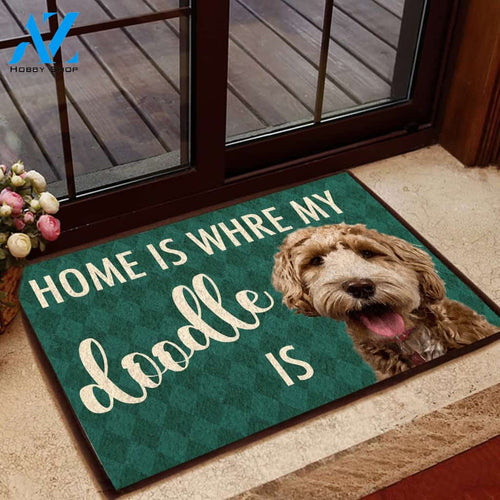 Home Is Where My Doodle Is Indoor and Outdoor Doormat Warm House Gift Welcome Mat Gift for Labrador Lovers Birthday Gift