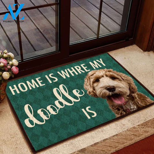 Home Is Where My Doodle Is Indoor and Outdoor Doormat Warm House Gift Welcome Mat Gift for Labrador Lovers Birthday Gift